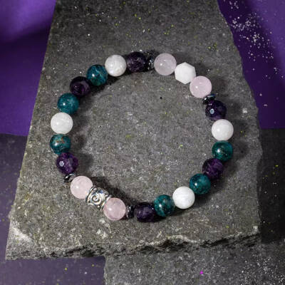 Balık Burcu Bileklik Ametist, Ay Taşı, Mavi Apatit, Pembe Kuvars, Selenit - 4