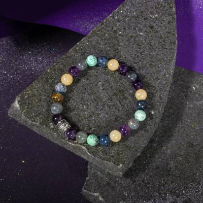 Balık Burcu Bileklik Ametist, Ay Taşı, Mavi Apatit, Pembe Kuvars, Selenit - Osmanlı Doğaltaş