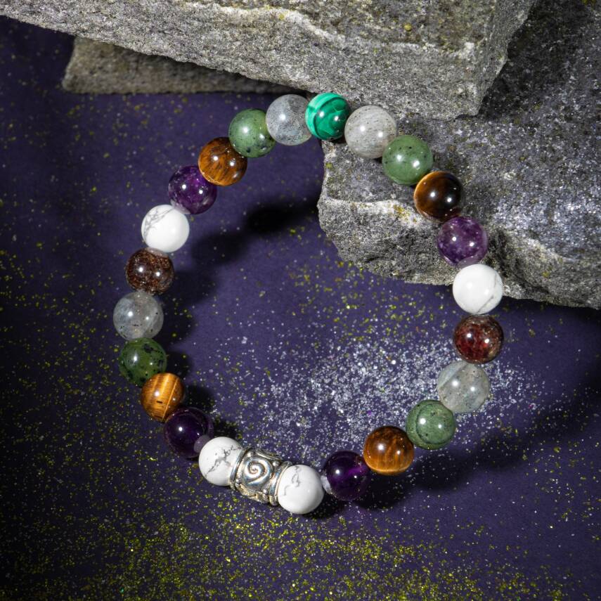 Balık Burcu Bileklik Ametist, Ay Taşı, Mavi Apatit, Pembe Kuvars, Selenit - 3