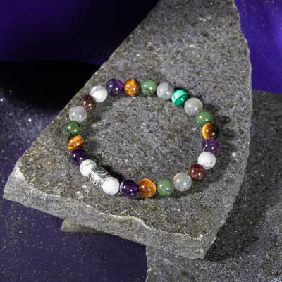 Balık Burcu Bileklik Ametist, Ay Taşı, Mavi Apatit, Pembe Kuvars, Selenit - 4