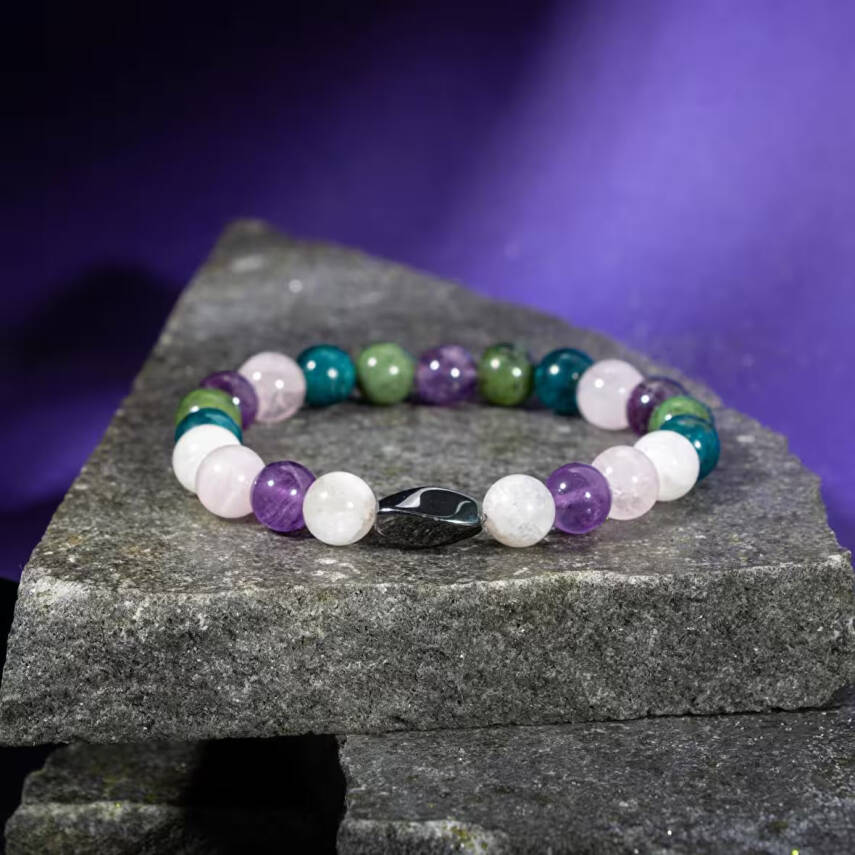 Balık Burcu Bileklik Ametist, Ay Taşı, Mavi Apatit, Pembe Kuvars, Yeşim - 1