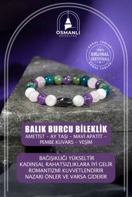 Balık Burcu Bileklik Ametist, Ay Taşı, Mavi Apatit, Pembe Kuvars, Yeşim - 2