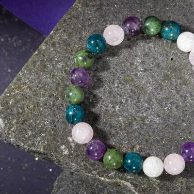 Balık Burcu Bileklik Ametist, Ay Taşı, Mavi Apatit, Pembe Kuvars, Yeşim - 3