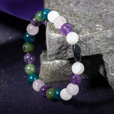 Balık Burcu Bileklik Ametist, Ay Taşı, Mavi Apatit, Pembe Kuvars, Yeşim - 4