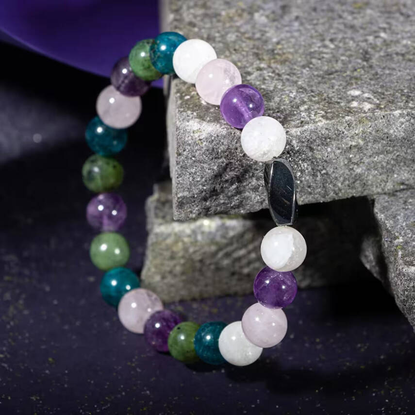 Balık Burcu Bileklik Ametist, Ay Taşı, Mavi Apatit, Pembe Kuvars, Yeşim - 4