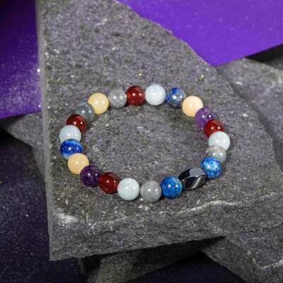 Balık Burcu Bileklik Ametist, Ay Taşı, Mavi Apatit, Pembe Kuvars, Yeşim - Osmanlı Doğaltaş