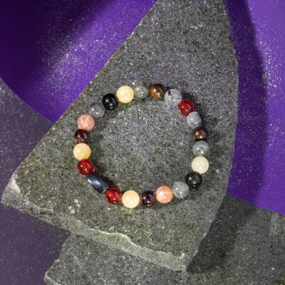 Balık Burcu Bileklik Ametist, Ay Taşı, Mavi Apatit, Pembe Kuvars, Yeşim - 3