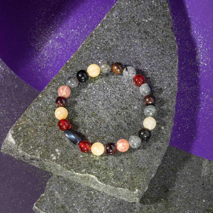 Balık Burcu Bileklik Ametist, Ay Taşı, Mavi Apatit, Pembe Kuvars, Yeşim - 3