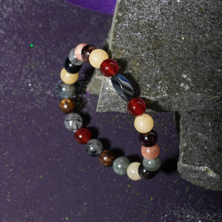 Balık Burcu Bileklik Ametist, Ay Taşı, Mavi Apatit, Pembe Kuvars, Yeşim - 5