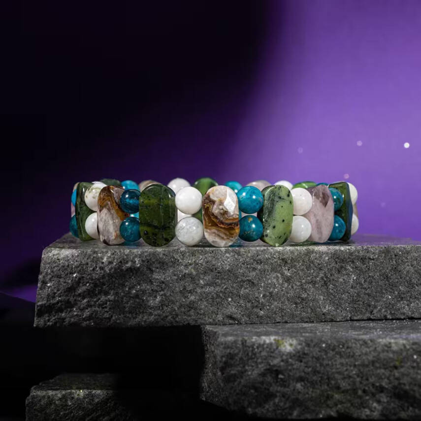 Balık Burcu Bileklik Ametist, Ay Taşı, Mavi Apatit, Yeşim - 6