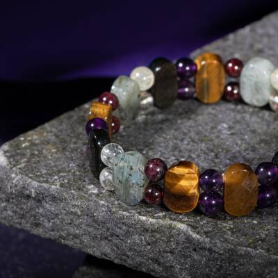 Balık Burcu Bileklik Ametist, Ay Taşı, Mavi Apatit, Yeşim - Osmanlı Doğaltaş