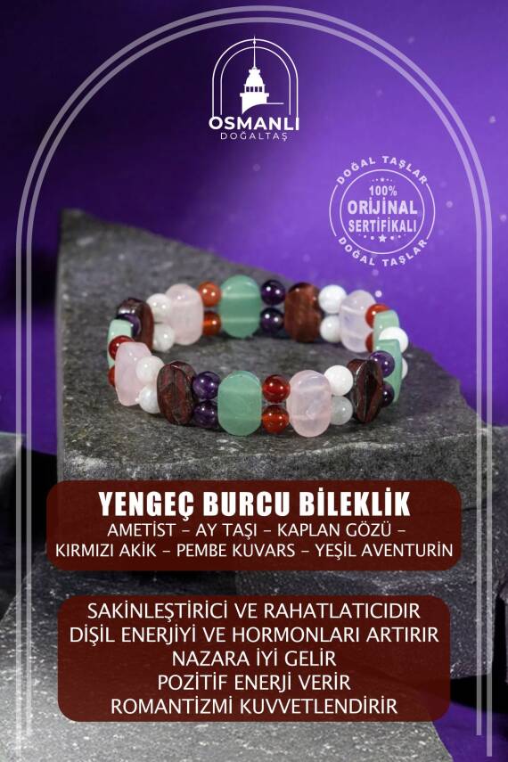 Balık Burcu Bileklik Ametist, Ay Taşı, Mavi Apatit, Yeşim - 2