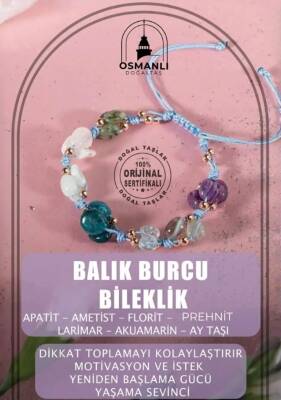 Balık Burcu DoğalL Taş Bileklik - Akuamarin, Ametist, Ay Taşı, Kiyanit, Mavi Apatit, Mor Florit, Yeşil Larimar - 2