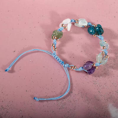 Balık Burcu DoğalL Taş Bileklik - Akuamarin, Ametist, Ay Taşı, Kiyanit, Mavi Apatit, Mor Florit, Yeşil Larimar - 3