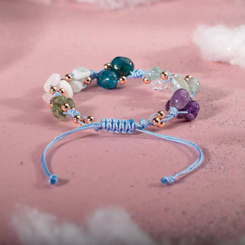 Balık Burcu DoğalL Taş Bileklik - Akuamarin, Ametist, Ay Taşı, Kiyanit, Mavi Apatit, Mor Florit, Yeşil Larimar - 4