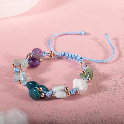 Balık Burcu DoğalL Taş Bileklik - Akuamarin, Ametist, Ay Taşı, Kiyanit, Mavi Apatit, Mor Florit, Yeşil Larimar - 5