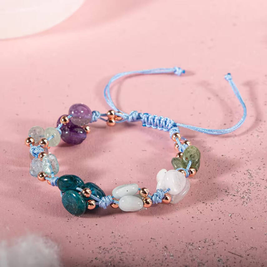 Balık Burcu DoğalL Taş Bileklik - Akuamarin, Ametist, Ay Taşı, Kiyanit, Mavi Apatit, Mor Florit, Yeşil Larimar - 5