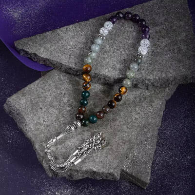 Balık Burcu Tesbih Ametist, Kan Taşı, Kaplan Gözü, Labradorit, Necef - 4