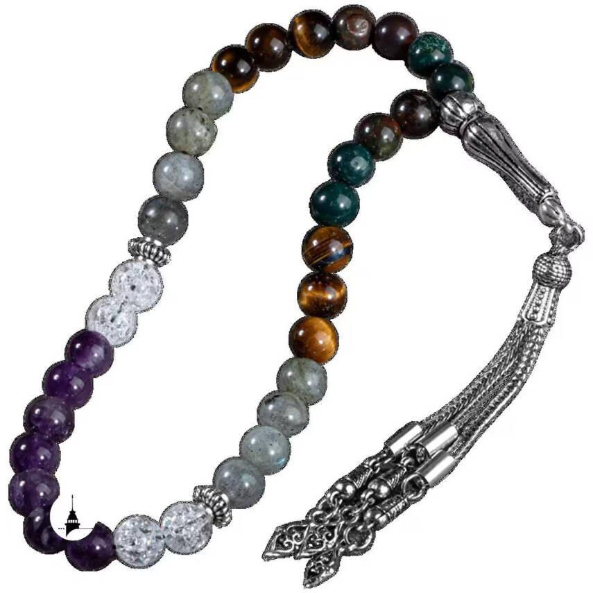 Balık Burcu Tesbih Ametist, Kan Taşı, Kaplan Gözü, Labradorit, Necef - 6