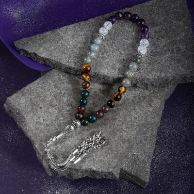 Balık Burcu Tesbih Ametist, Kan Taşı, Kaplan Gözü, Labradorit, Necef - 3