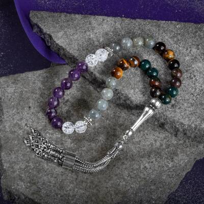 Balık Burcu Tesbih Ametist, Kan Taşı, Kaplan Gözü, Labradorit, Necef - 5