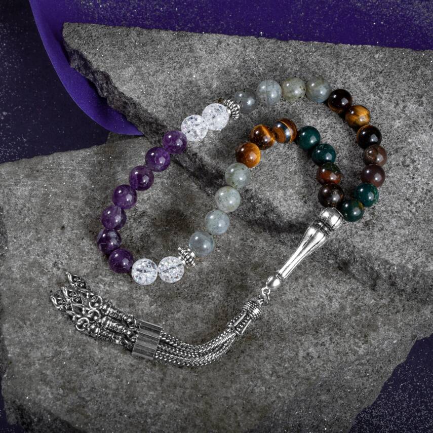Balık Burcu Tesbih Ametist, Kan Taşı, Kaplan Gözü, Labradorit, Necef - 5
