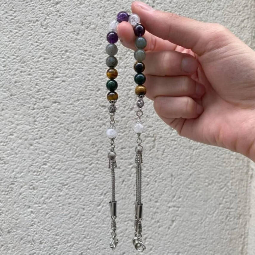 Balık Burcu Zaza Tesbih Doğal Taş Ametist, Kan Taşı, Kaplan Gözü, Labradorit, Necef - 1