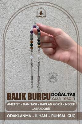 Balık Burcu Zaza Tesbih Doğal Taş Ametist, Kan Taşı, Kaplan Gözü, Labradorit, Necef - 2