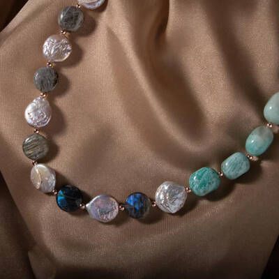 Barok İnci-Amazonit-Labradorit Doğal Taş Gümüş Kolye - 5