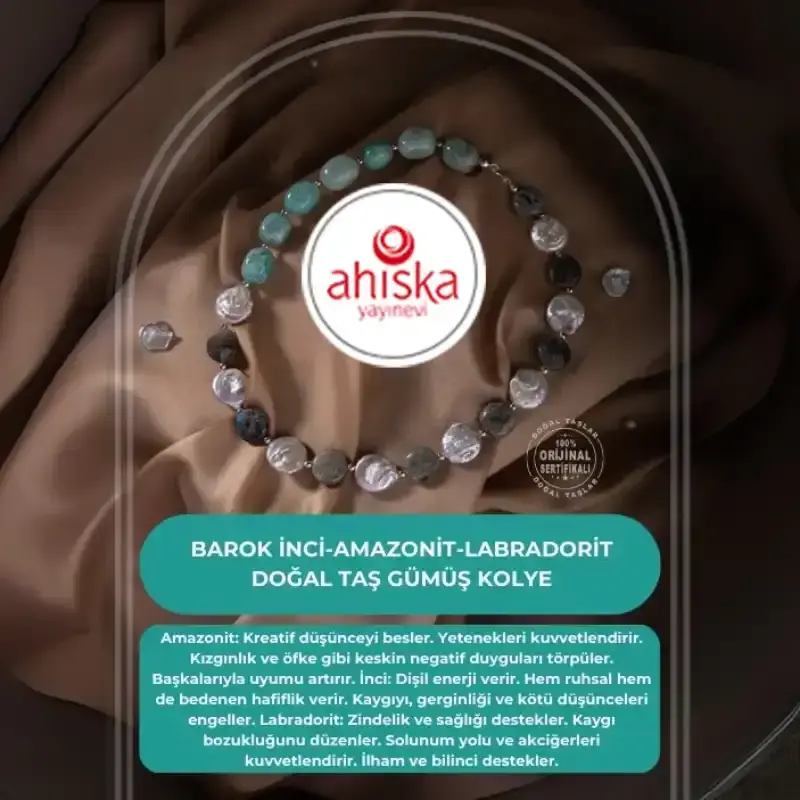 Barok İnci-Amazonit-Labradorit Doğal Taş Gümüş Kolye - 2
