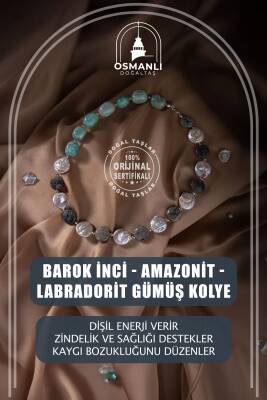 Barok İnci-Amazonit-Labradorit Doğal Taş Gümüş Kolye - Osmanlı Doğaltaş