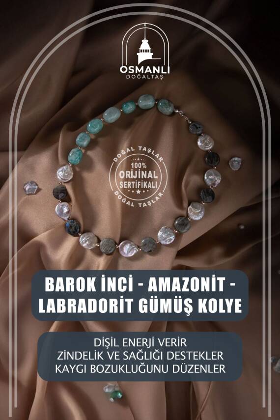 Barok İnci-Amazonit-Labradorit Doğal Taş Gümüş Kolye - 1