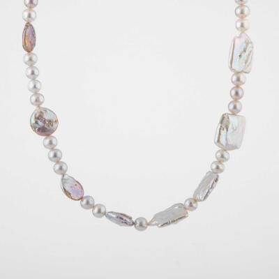 Barok İnci Doğal Taş Gümüş Kapama Kolye - 54cm - Osmanlı Doğaltaş