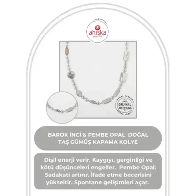 Barok İnci Doğal Taş Gümüş Kapama Kolye - 54cm - Doğal Taş (1)