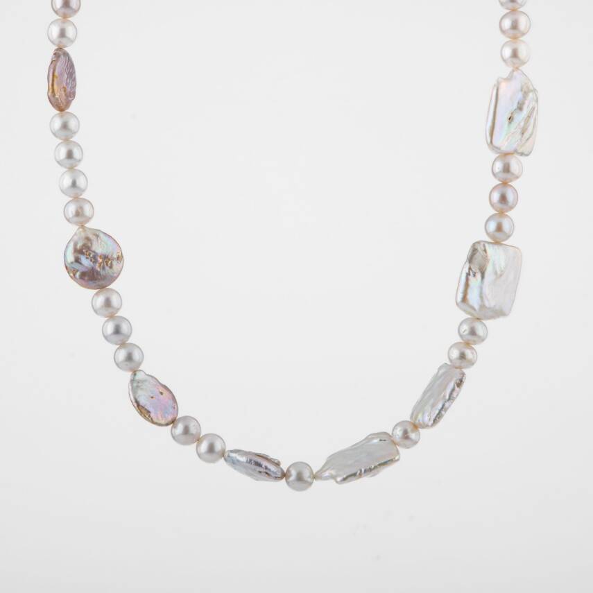 Barok İnci Doğal Taş Gümüş Kapama Kolye - 54cm - 1