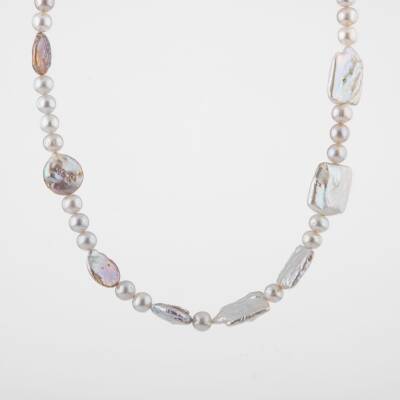 Barok İnci Doğal Taş Gümüş Kapama Kolye - 54cm - 2