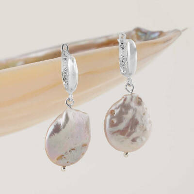 Barok İnci Gümüş Doğal Taş Küpe - 2