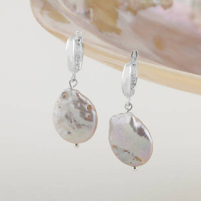 Barok İnci Gümüş Doğal Taş Küpe - 2