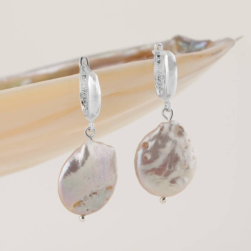 Barok İnci Gümüş Doğal Taş Küpe - 4