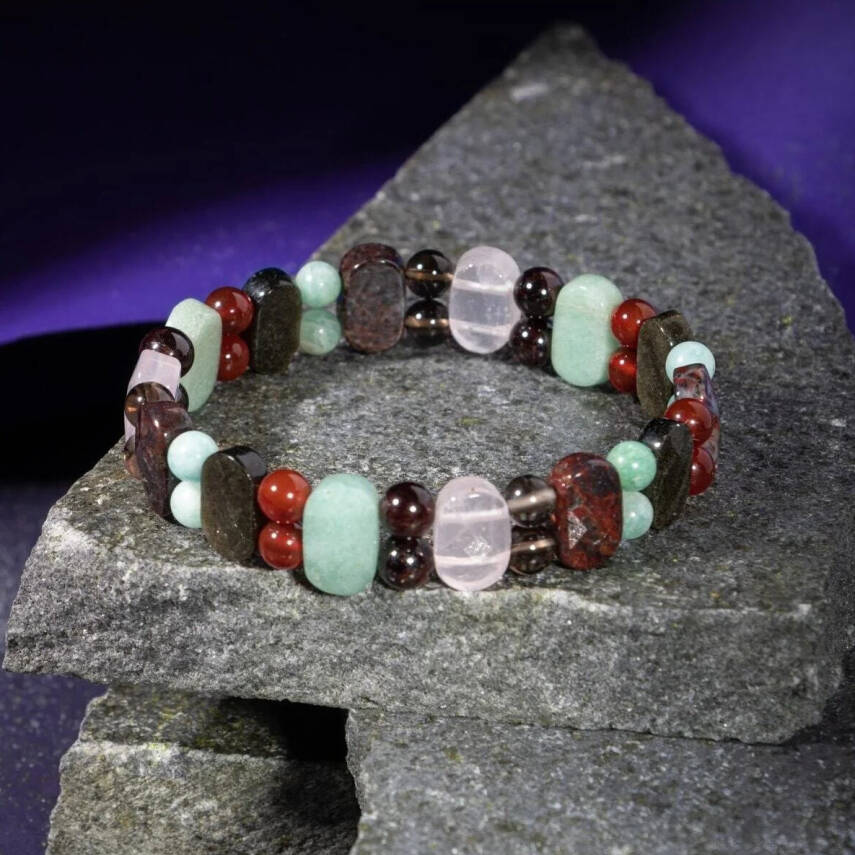 Başak Burcu Bileklik Amazonit, Bordo Granat Lal, Dumanlı Kuvars, Golden Obsidyen, Jasper, Kırmızı Akik, Pembe Kuvars, Yeşil Aventurin - 3