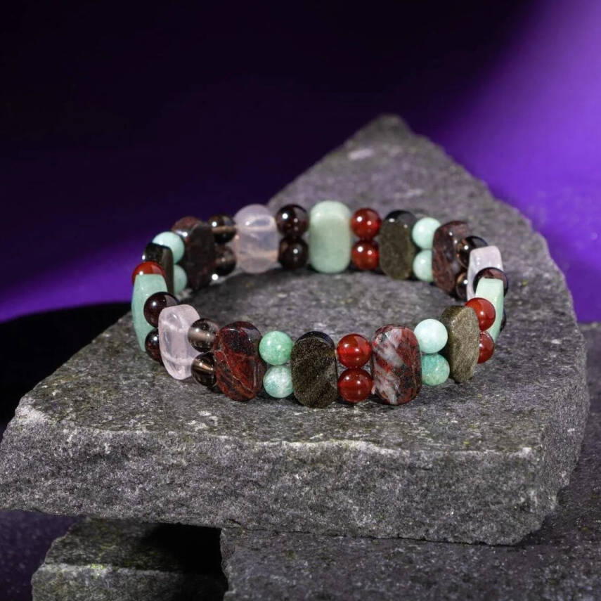 Başak Burcu Bileklik Amazonit, Bordo Granat Lal, Dumanlı Kuvars, Golden Obsidyen, Jasper, Kırmızı Akik, Pembe Kuvars, Yeşil Aventurin - 4