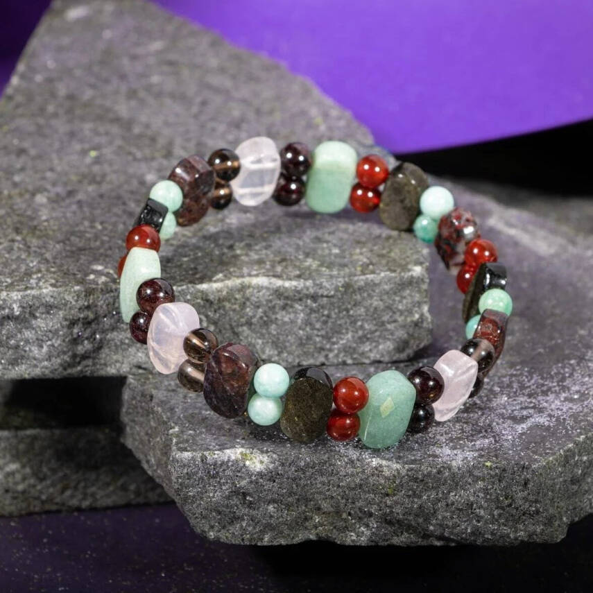 Başak Burcu Bileklik Amazonit, Bordo Granat Lal, Dumanlı Kuvars, Golden Obsidyen, Jasper, Kırmızı Akik, Pembe Kuvars, Yeşil Aventurin - 5