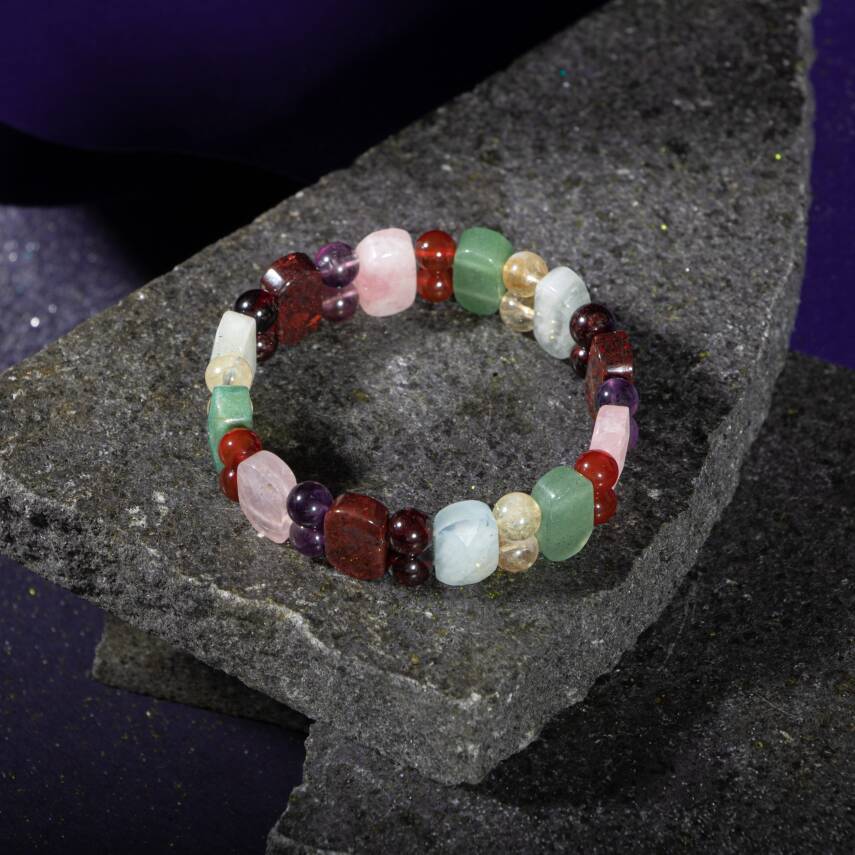 Başak Burcu Bileklik Amazonit, Bordo Granat Lal, Dumanlı Kuvars, Golden Obsidyen, Jasper, Kırmızı Akik, Pembe Kuvars, Yeşil Aventurin - 1