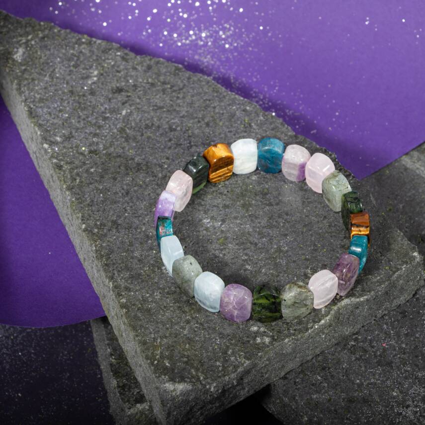 Başak Burcu Bileklik Amazonit, Bordo Granat Lal, Dumanlı Kuvars, Golden Obsidyen, Jasper, Kırmızı Akik, Pembe Kuvars, Yeşil Aventurin - 3