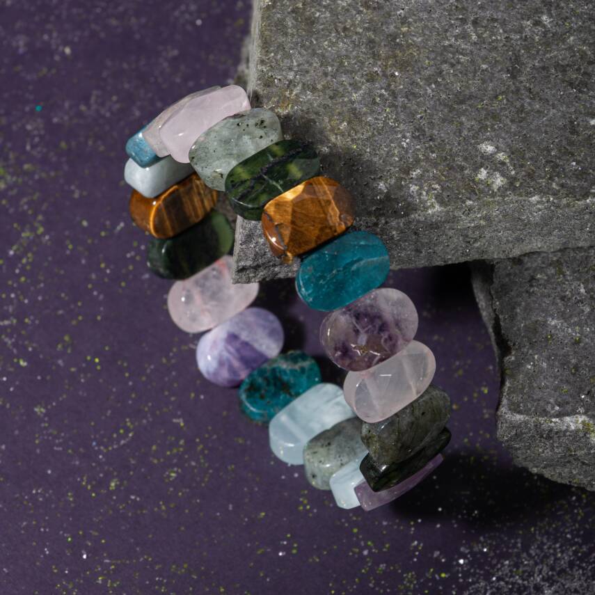 Başak Burcu Bileklik Amazonit, Bordo Granat Lal, Dumanlı Kuvars, Golden Obsidyen, Jasper, Kırmızı Akik, Pembe Kuvars, Yeşil Aventurin - 5