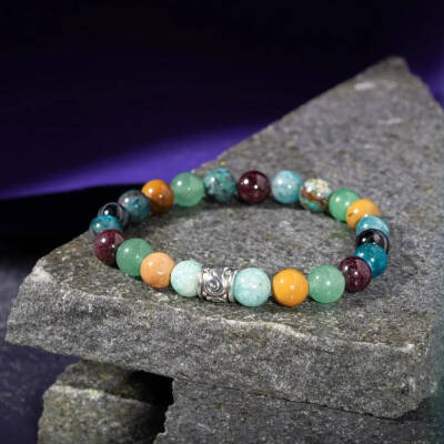 Başak Burcu Bileklik Amazonit, Bordo Granat Lal, Jasper, Krizokol, Mavi Apatit, Siyah Göz Akik, Yeşil Aventurin - Osmanlı Doğaltaş