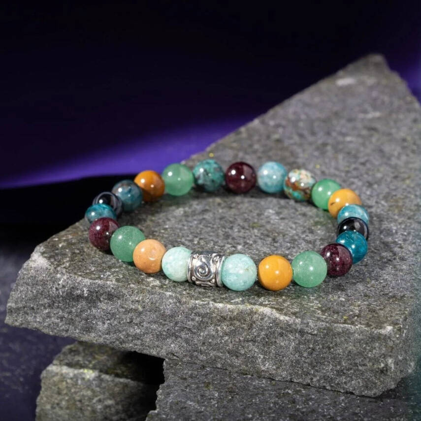 Başak Burcu Bileklik Amazonit, Bordo Granat Lal, Jasper, Krizokol, Mavi Apatit, Siyah Göz Akik, Yeşil Aventurin - 1