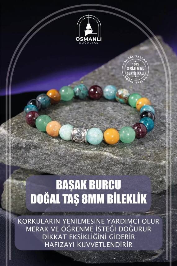 Başak Burcu Bileklik Amazonit, Bordo Granat Lal, Jasper, Krizokol, Mavi Apatit, Siyah Göz Akik, Yeşil Aventurin - 2