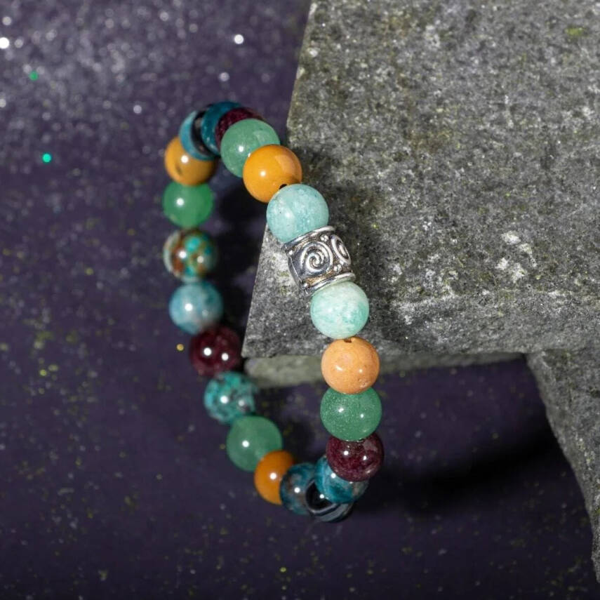 Başak Burcu Bileklik Amazonit, Bordo Granat Lal, Jasper, Krizokol, Mavi Apatit, Siyah Göz Akik, Yeşil Aventurin - 3