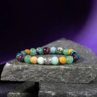 Başak Burcu Bileklik Amazonit, Bordo Granat Lal, Jasper, Krizokol, Mavi Apatit, Siyah Göz Akik, Yeşil Aventurin - 4